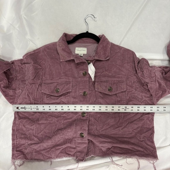 American Eagle Corduroy Crop Jacket Womens Small Mauve Button Front - Picture 6 of 8